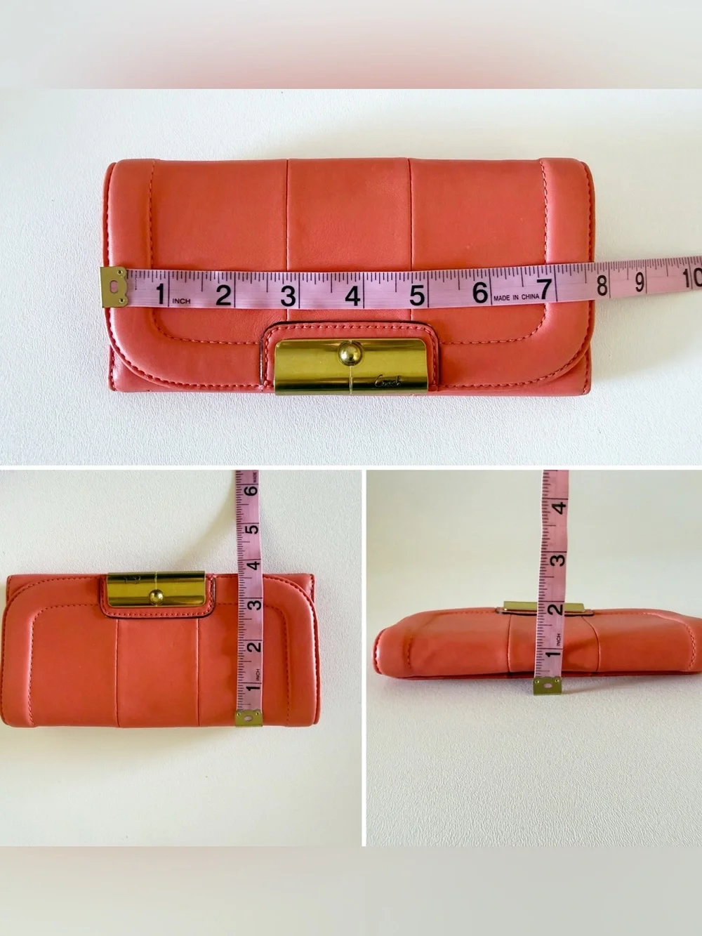 Coach Wallet Kristen Slim Envelope Leather Clutch Organizer Chic Classic Coral